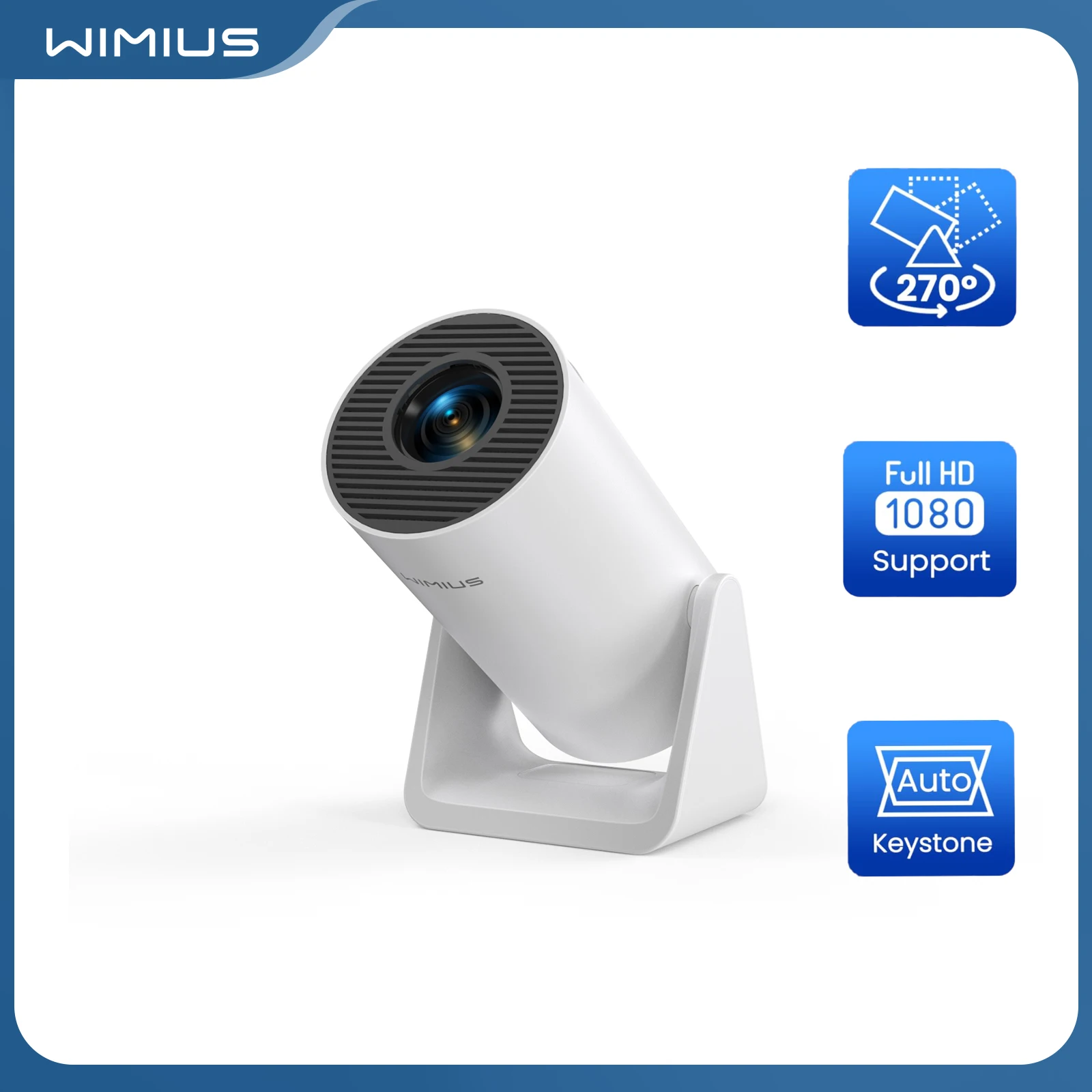 Der Wimius Mini-Projektor 1080p unterstützt 300 ANSI Auto Keystone mit 270 °   Drehbare Halterung 5G
