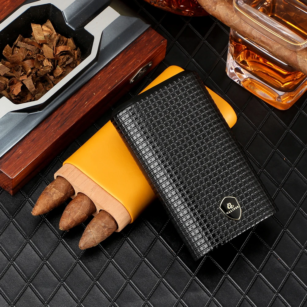 GALINER Gadget Cigar Case Leather Cigar Travel Case Pocket Cedar Wood Cigar Humidor Holder W/ow Cigars Cutter Gift Box