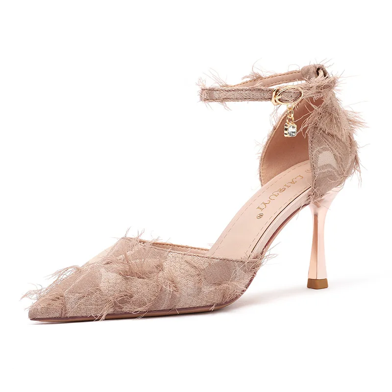 

Size 31-44 Pointed Toe High Heels Hollow Shoes Ankle Strap Stiletto Heel Shoes Women's Shoes
