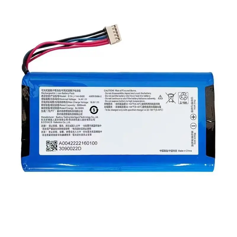 

100%Original 14.4V 5900mAh for ECOVACS DEEBOT S19-LI-144-6400 4INR19/66-2 X2 X2S X5S X5PRO X5 PLUS ULTRA Vacuum Cleaner Battery