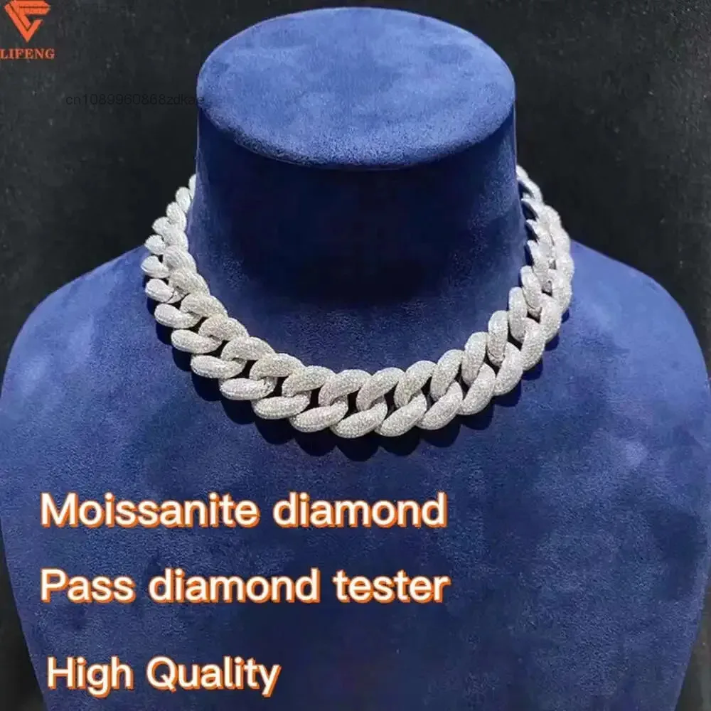 

18mm 925 Sterling Silver Cuban Necklace Moissanite Diamond Iced Out Diamond Gold Color Necklace Miami Cuban Chain