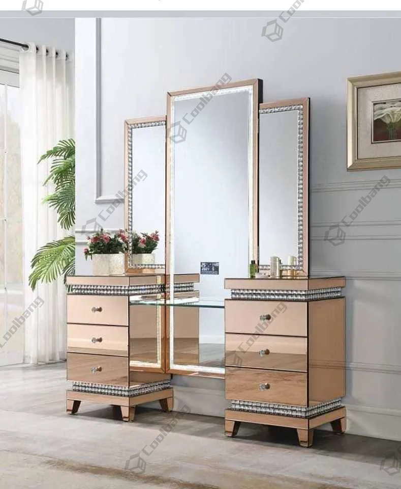 Wholesale Hot Selling Full Mirror Large Size Luxury Diamond Crushed Makeup Table