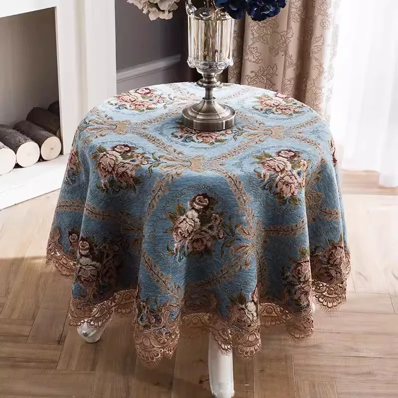 

European Style Round Table Tablecloth, Fabric Art Household Dining Table Cloth, Circular Large Circular Garden Tablecover