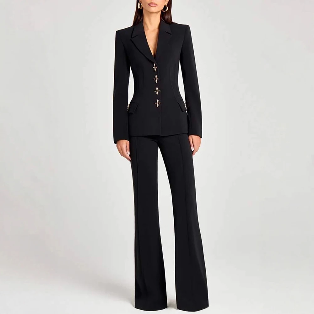 Allingentle Fashion Women's 2 Piece Set Outfits Button Suit Blazer and Wide Leg Pants Business Casual Pantsuit Customize