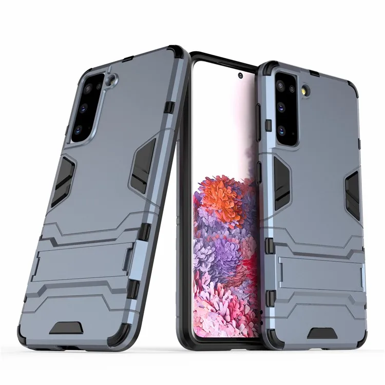 

Для Samsung Galaxy S21 4G/5G Защитная пленка 2-в-1 Пластиковый + гибридный чехол из ТПУ с подставкой - синий