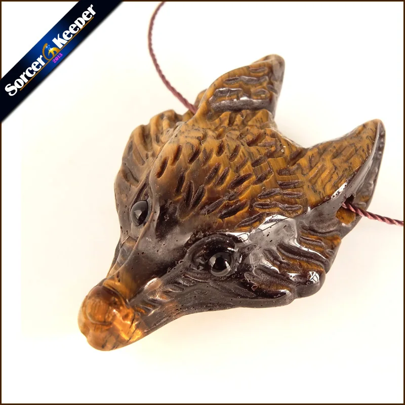 1PC Real Wolf Head Statue Natural Tiger's Eye Stone Lucky Amulet Pendant Beads Necklace For Women Men Fashion Charm Jewelry BS23