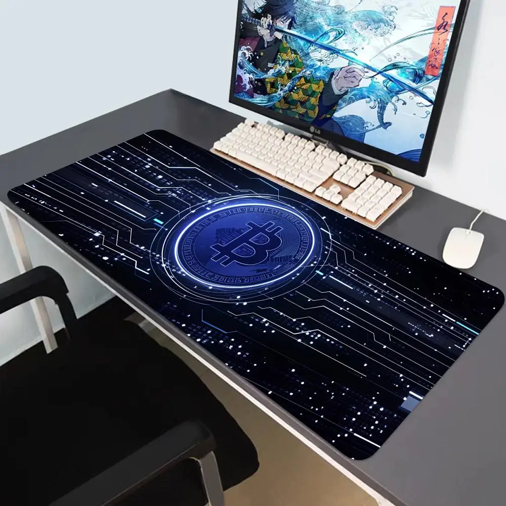 HYBXAXC  bitcoin Mouse Pad Gaming Large HD Mousepad Anti-slip Rubber  Computer Gamer Desk Mat Stitched Edge Black gamer Mousepad
