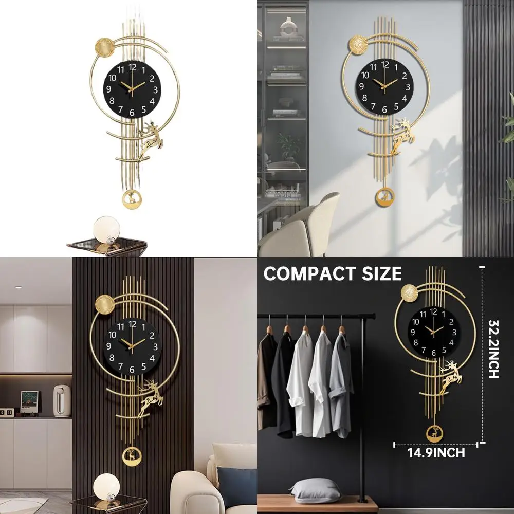 

Silent, Battery-Powered Oversized Wall Clock, Modern Design, 14.9x32.2 Inches, Golden Finish for Living Room, Bedroom, Office, K