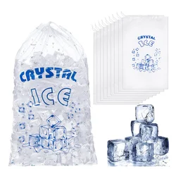 50pcs/pack Top Disposable Corded Ice Bag 8/10 Pound Transparent Food Grade PE Drawstring Strap Mouth Ice Bag