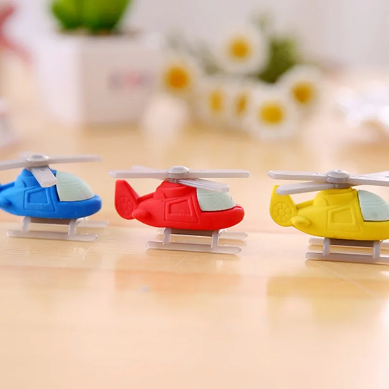 3 Pieces/lot Creative Cartoon Helicopter Shape Eraser Student Stationery Christmas Prize Gift Reward Kawaii Eraser Wholesale