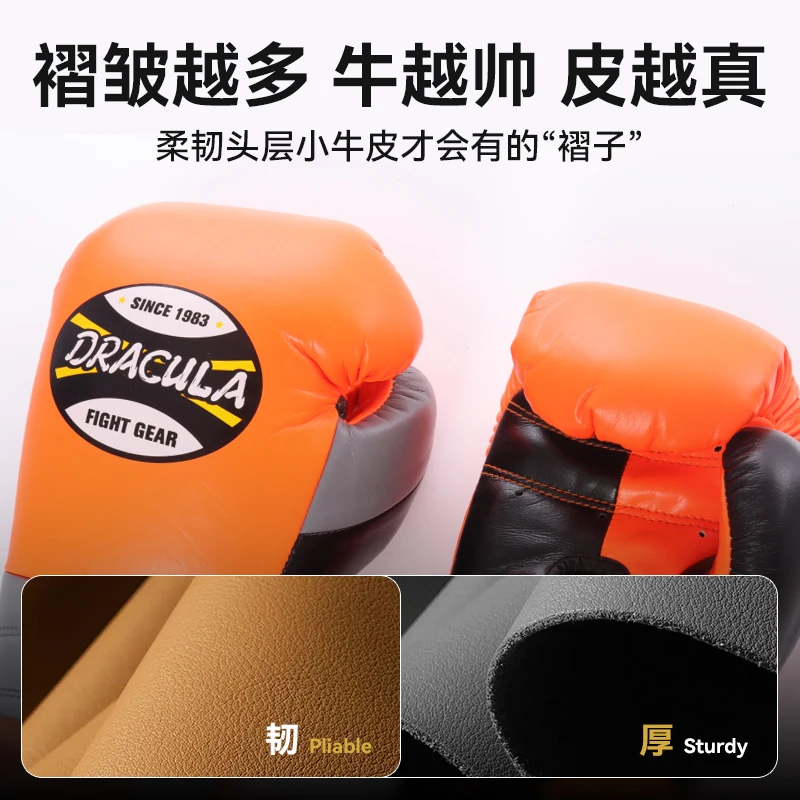 Boxing Gloves Genuine Cowhide Leather Horsehair Lace Up Boxing Training Gloves Muay Thai MMA Punching Bag Sparring Mitts Men