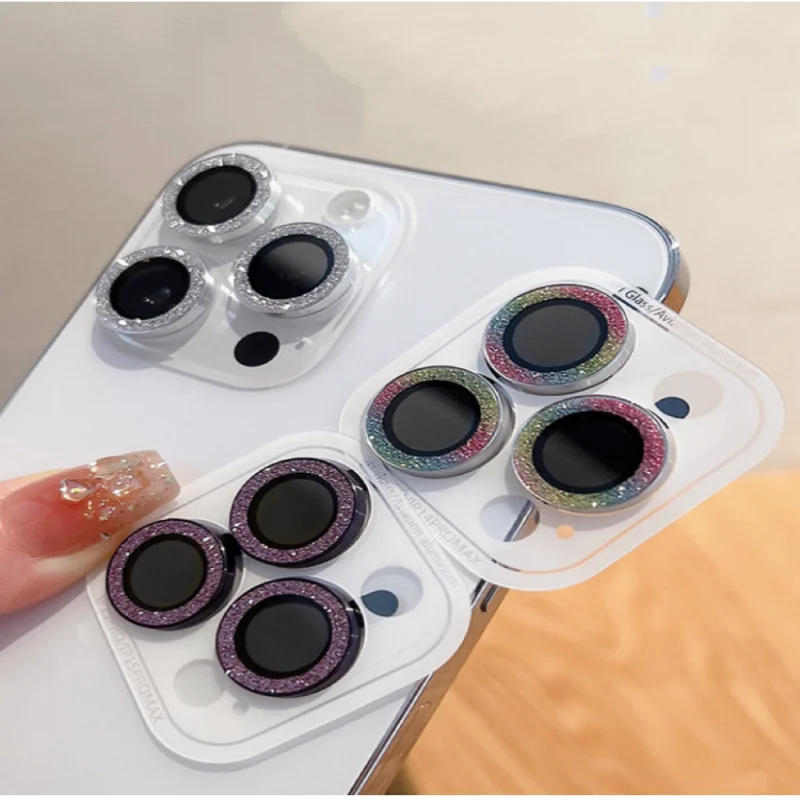 2-3Pcs Glitter Protective Glass For IPhone 15 16 17 Pro Max Camera Lens Protection Glass For 13 Mini 14 15 Plus 15 ProMax Film