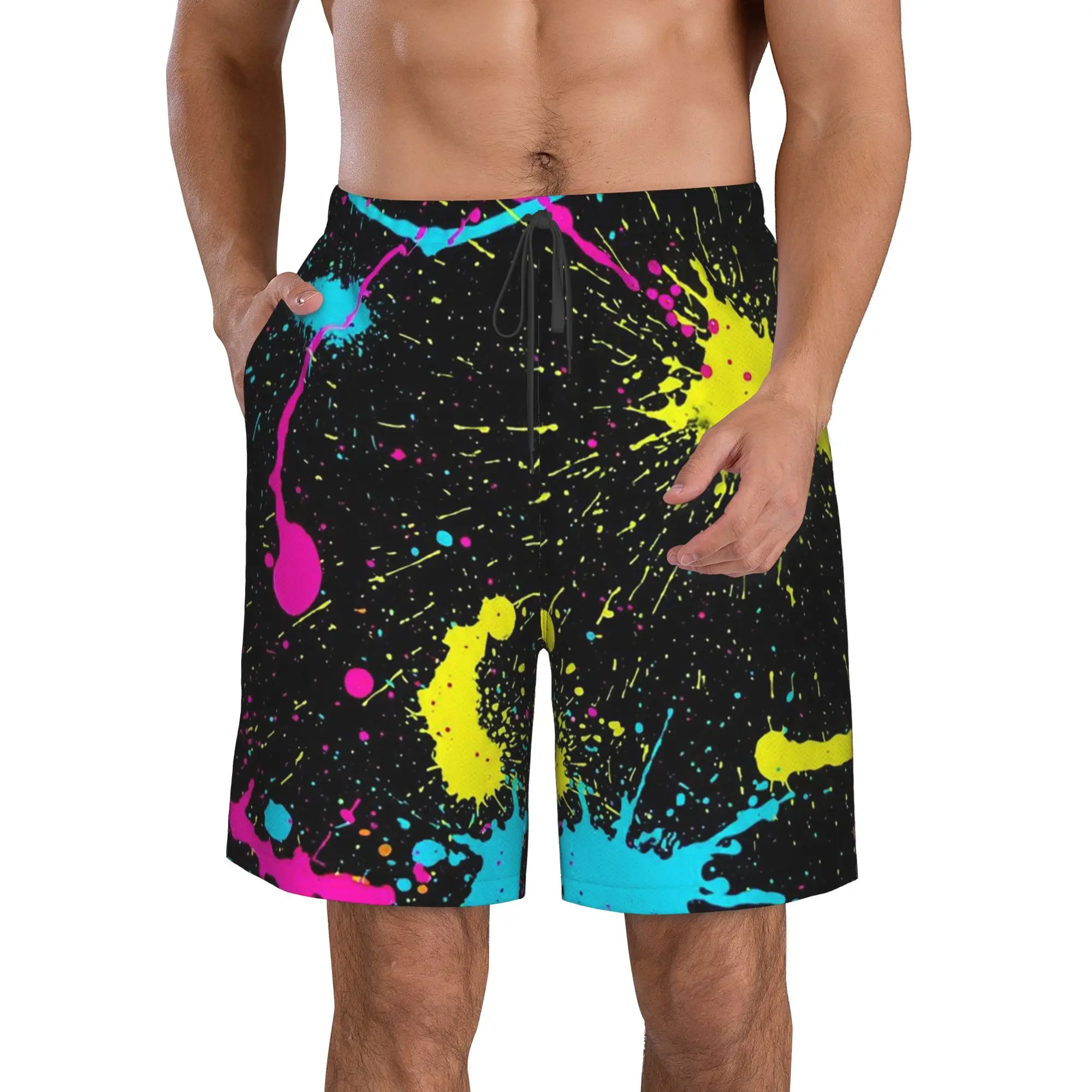 Colorful Graffiti Splash Pattern Trunks Beach Board Shorts Casual Quick Dry Swim Summer Men Pants