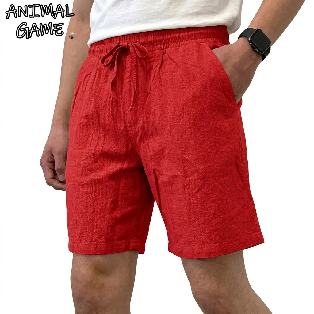 

Летние однотонные гавайские шорты для спортзала и плавания, легкие повседневные льняные брюки, мужские дышащие шорты для бега и йоги, свободные шорты