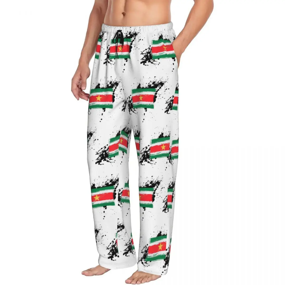 Custom I Love Suriname Flag Pajama Pants Men Sleepwear Sleep Lounge Bottoms with Pockets