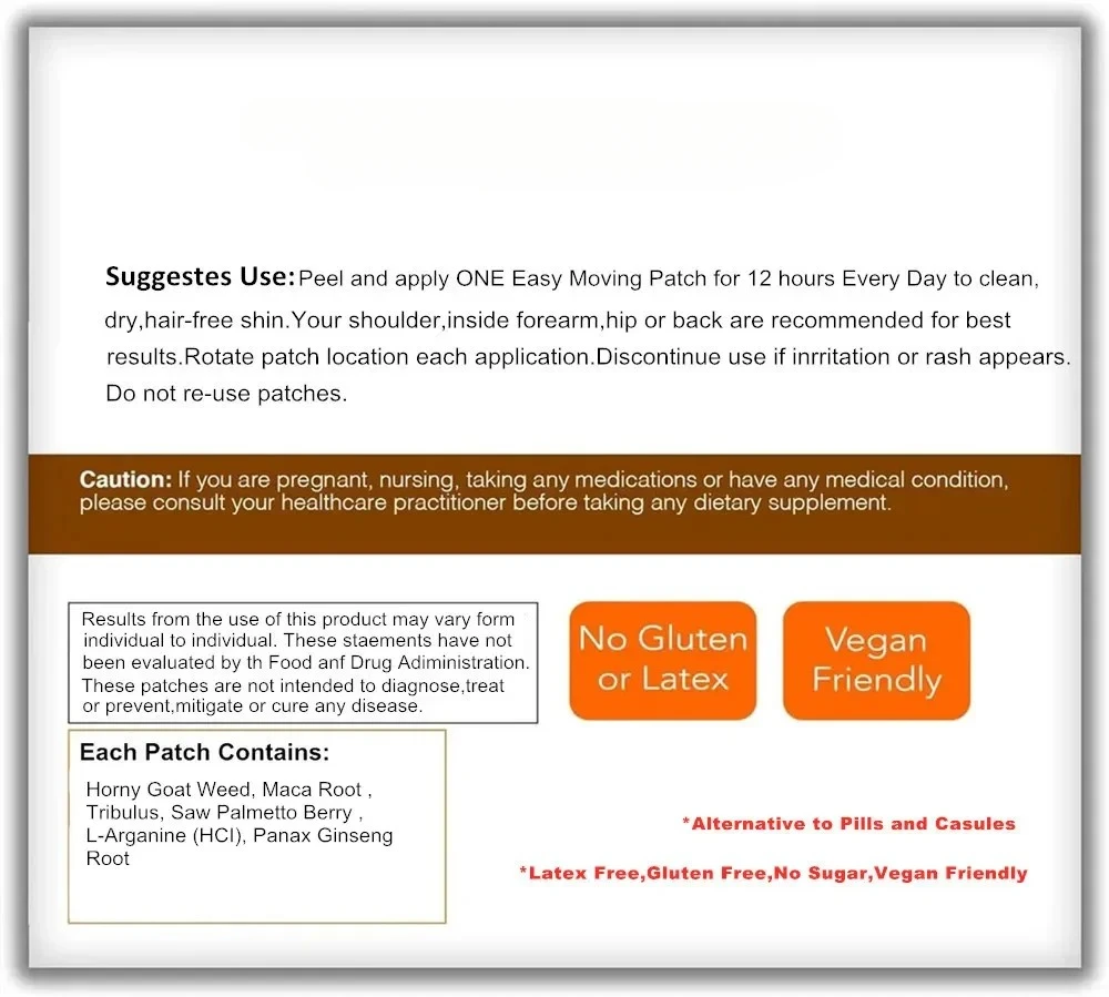 Booster For Men With Horny Goat Weed, Maca Root Transdermal Patches Energy Stamina Strength 30 Patches