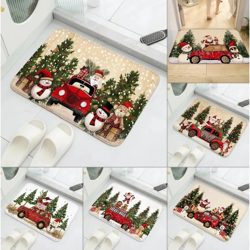 Merry Christmas Kitchen Mat Set-Holiday Dwarf and Snowflake Design Anti-fatigue Flannel Bathroom Non-slip Mat Holiday Decoration