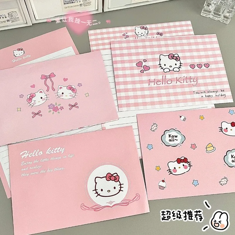 HelloKitty, bonito sobre, papel de carta, dibujos animados, letras rosas, tarjetas, tarjeta, papelería para estudiantes, invitación de fiesta, carta de agradecimiento