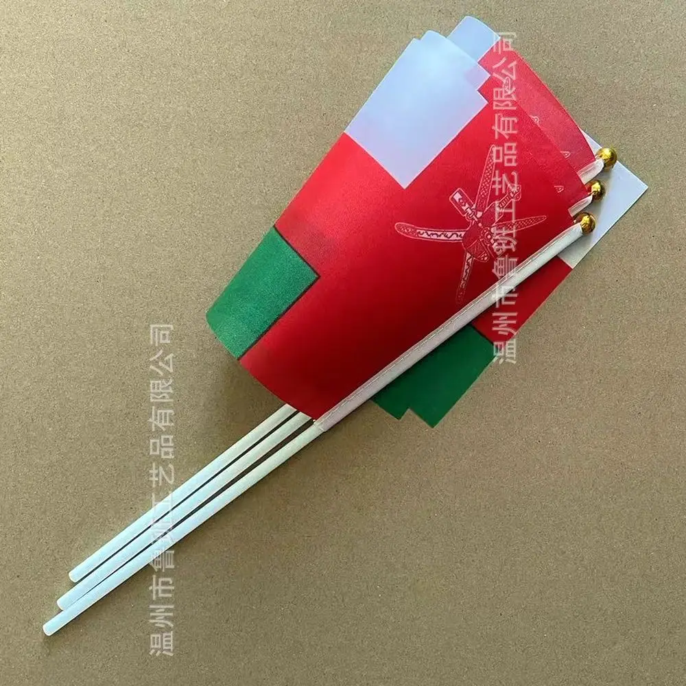 Oman hand flag 14x21cm Polyester Fade-Resistance Oman Hand Waving Flag with Plastic Flagpole for Events