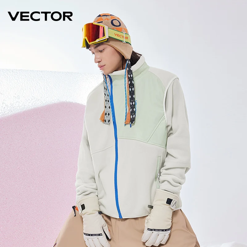 VECTOR Men and Women Color Clash Fleece Vest Mid Layer Warmth Lock Warm Quick Drying Ski Outdoor Sports Skiing Hiking