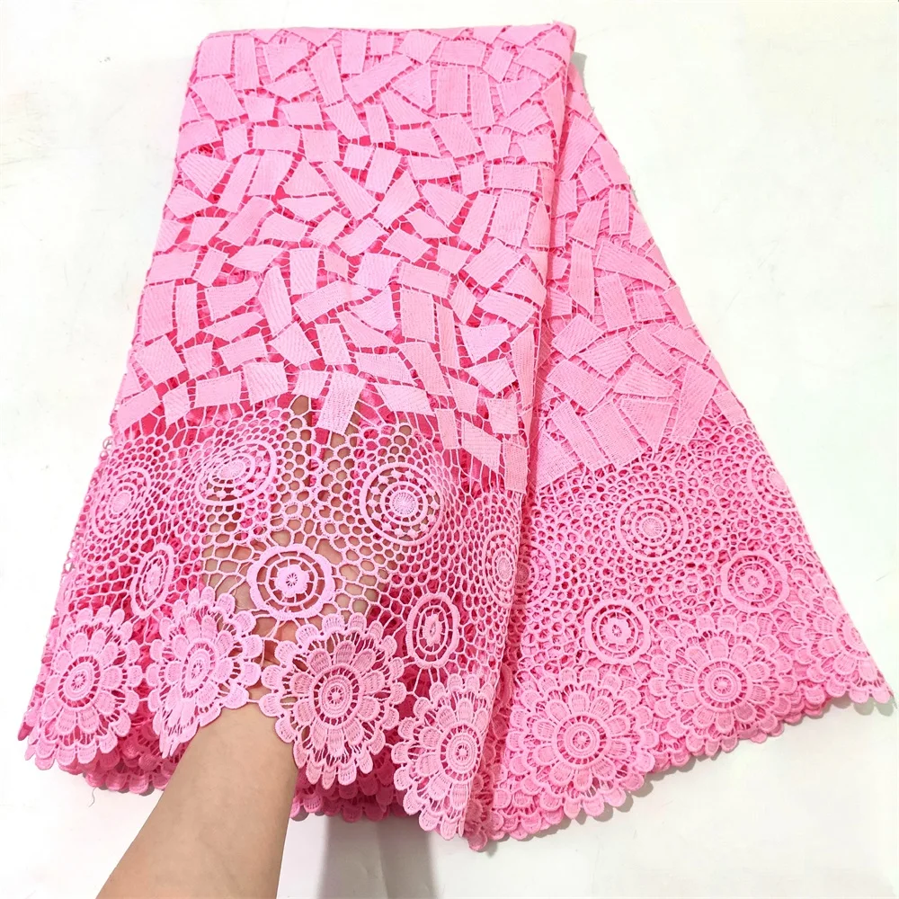 Pink African Lace Fabric 2022 High Quality Lace Material Guipure Nigerian Lace Fabric French Milk Silk Fabric For Wedding Dress