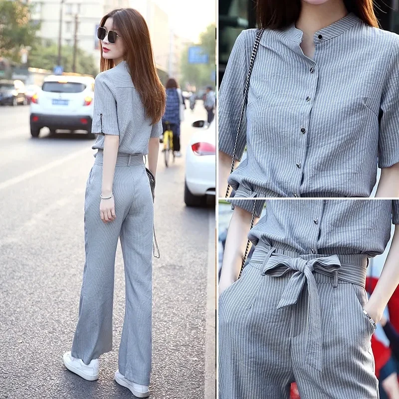 Summer Women's Dress 2023 New Fashion Drop Feeling Wide Leg Trouser Suit Casual Temperament Goddess Fan two-piece Foreign Style