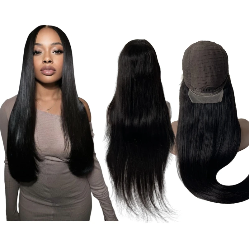 30 inches Long Brazilian Virgin Human Hair 180% Full Density Silky Straight 13x4 Lace frontal Wig for Black Woman