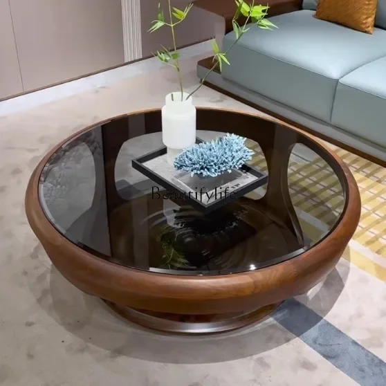

ld14 Italian Minimalist Solid Wood Coffee Table Modern Simple Light Luxury Wabi-Sabi Style Small Coffee Table