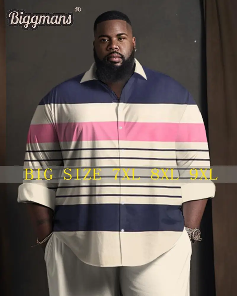 

Biggmans Plus Size L-9Xl for Men's Clothing Casual Gentleman Color Block Long Sleeve Lapel 2 Shirt Top 7Xl 8Xl 9Xl