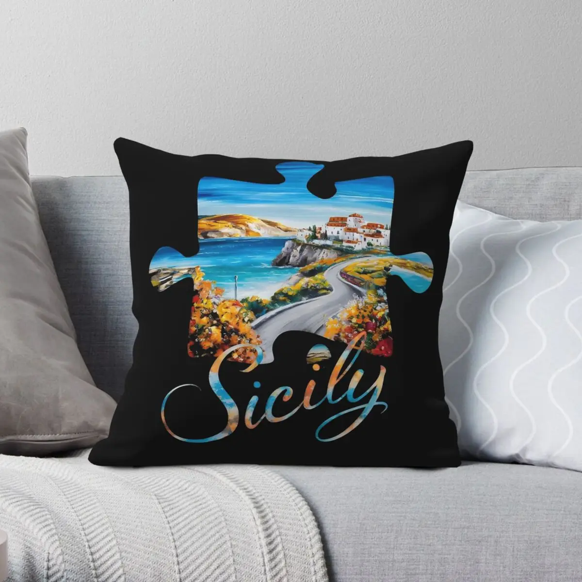 Sicily Italy Travel Adventure Square Pillowcase Polyester Linen Velvet Creative Zip Decorative Pillow Case Home Cushion Cover