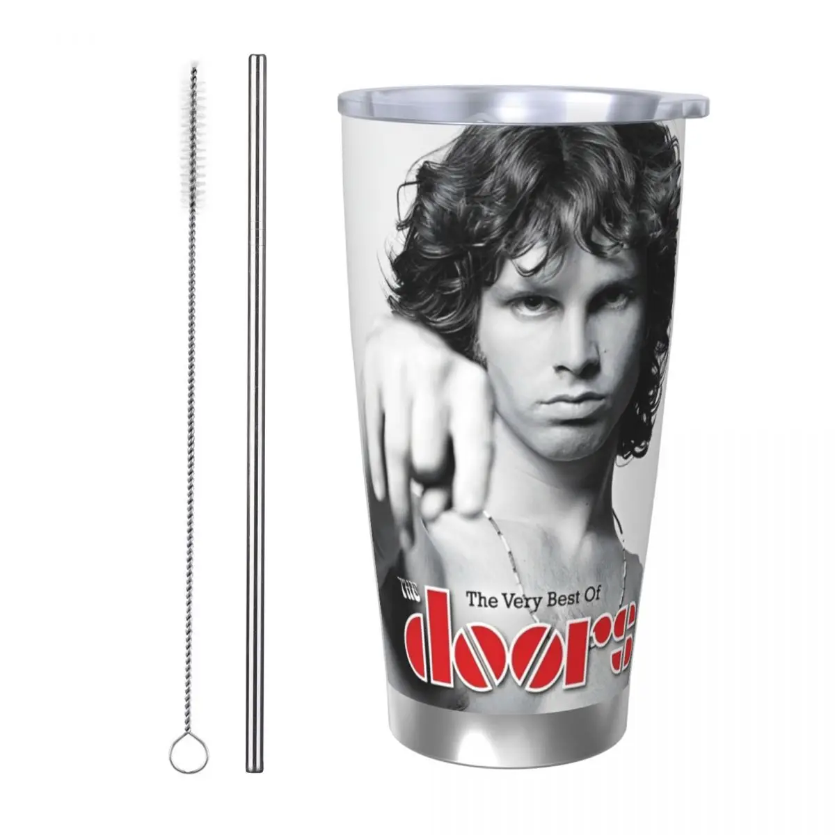 Jim Morrison Insulated Tumbler with Straws Lid The Doors Gate Rock Band Stainless Steel Thermal Mug Thermos Bottle Cup, 20oz