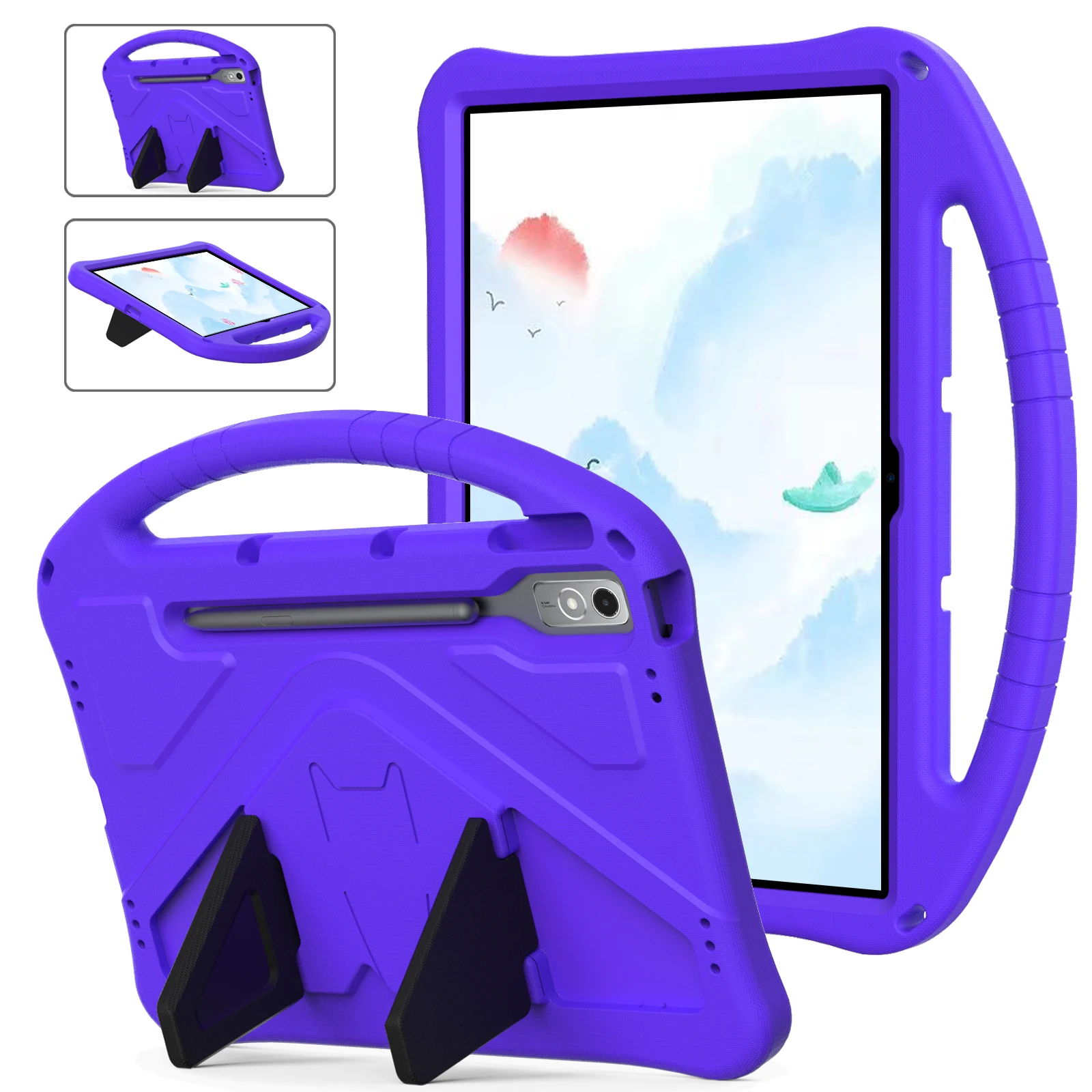 

For Lenovo Tab P12 Protective Back Cover Handle Kickstand EVA Tablet Case - Purple
