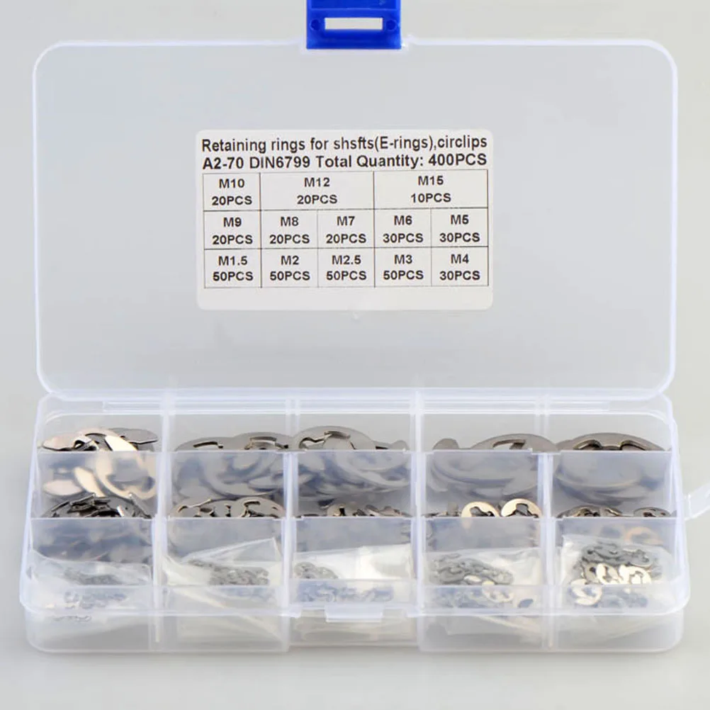 

400 шт. 1 комплект M1.5-комплект стопорных колец из нержавеющей стали E-образный набор стопорных колец антикоррозийный износостойкий для пазов вала