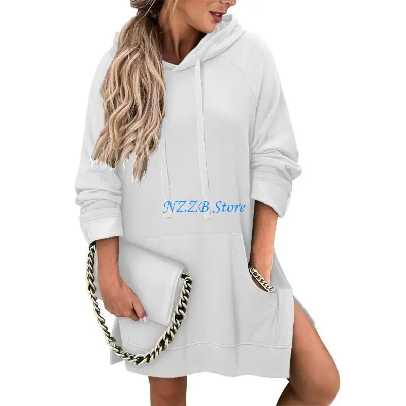 

T21F женские рубашки с капюшоном, повседневные, свободные, модные, однотонные, с v-образным вырезом, с карманом на шнурке, с топ