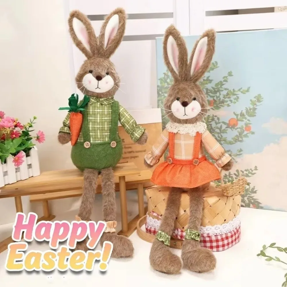 

Long Legged Easter Bunny Ornament Pastoral Style Adorable Handmade Bunny Figurine Festival Soft Polyester Bunny Spring Season