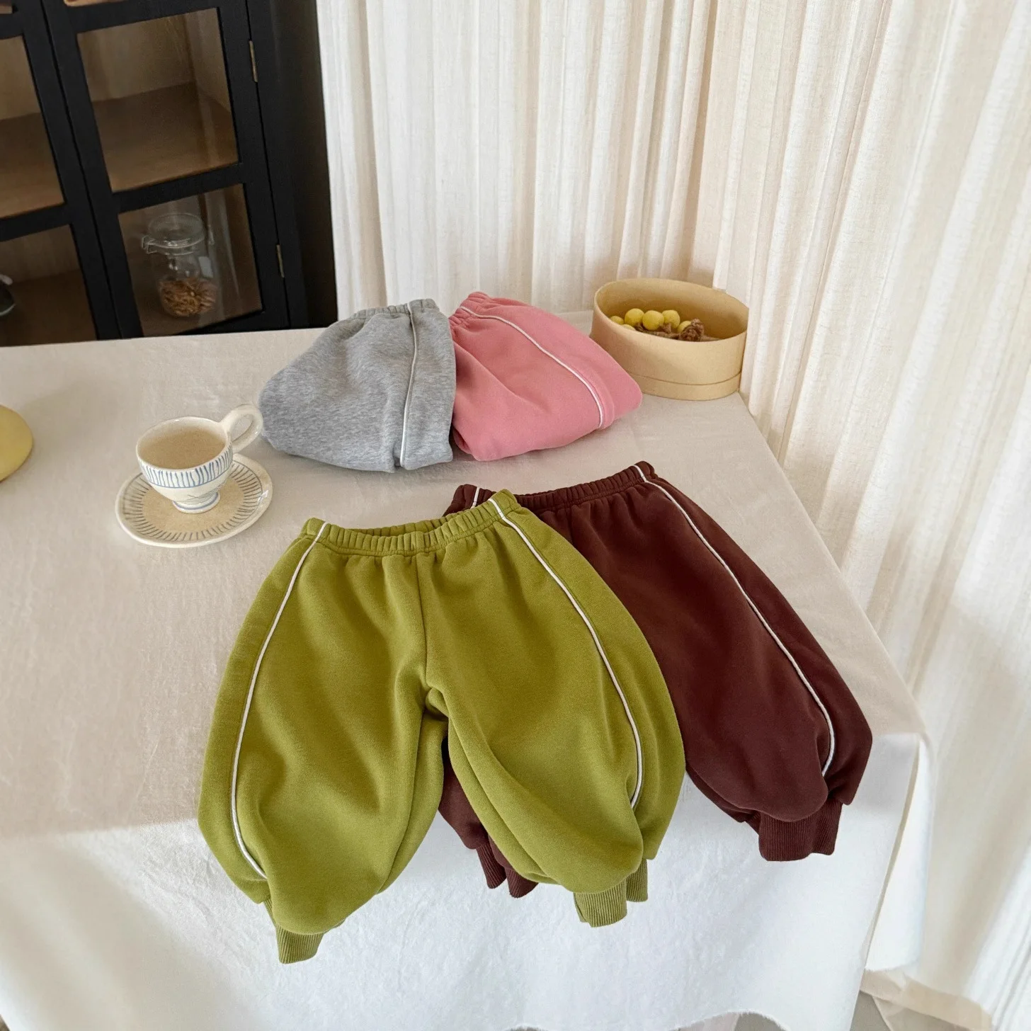 

2025 Fall Winter Kids Fleece Lined Pants Korean Style Thickened Warm Sweatpants Unisex Boys Girls 0 To 4 Years Soft Cotton