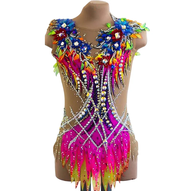 

Girls Sleeveless Rhythmic Gymnastics Leotards Child Rhinestone Dress Costume Competition Gymnastics Dancewear Leotard Bodysuit