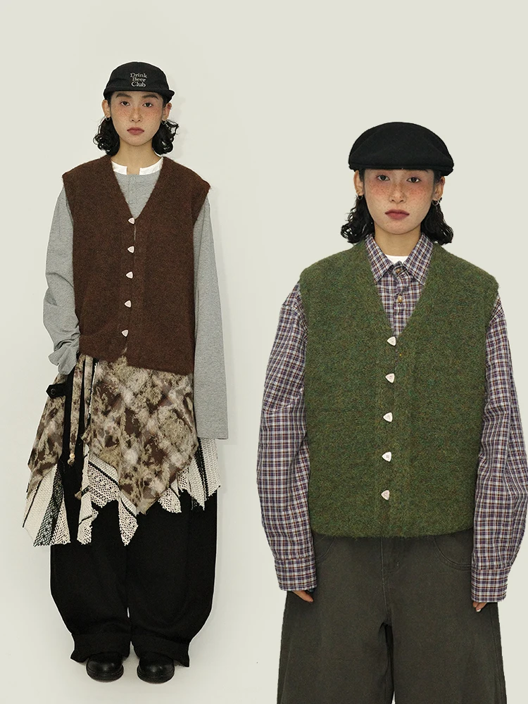 

Guluwoo Autumnal Japanese Sle Mixed Knitted Wool Sweater Vest ex Svel V-Ne Street Faion Regular Length