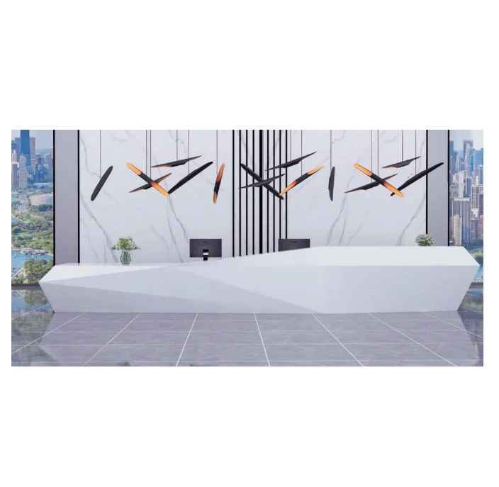 

*Custom-Made Pure White MDF Modern Diamond-Shaped Reception Desk Office Hotel Lobby Gym Hospital School Mall Use Elegant Stylish