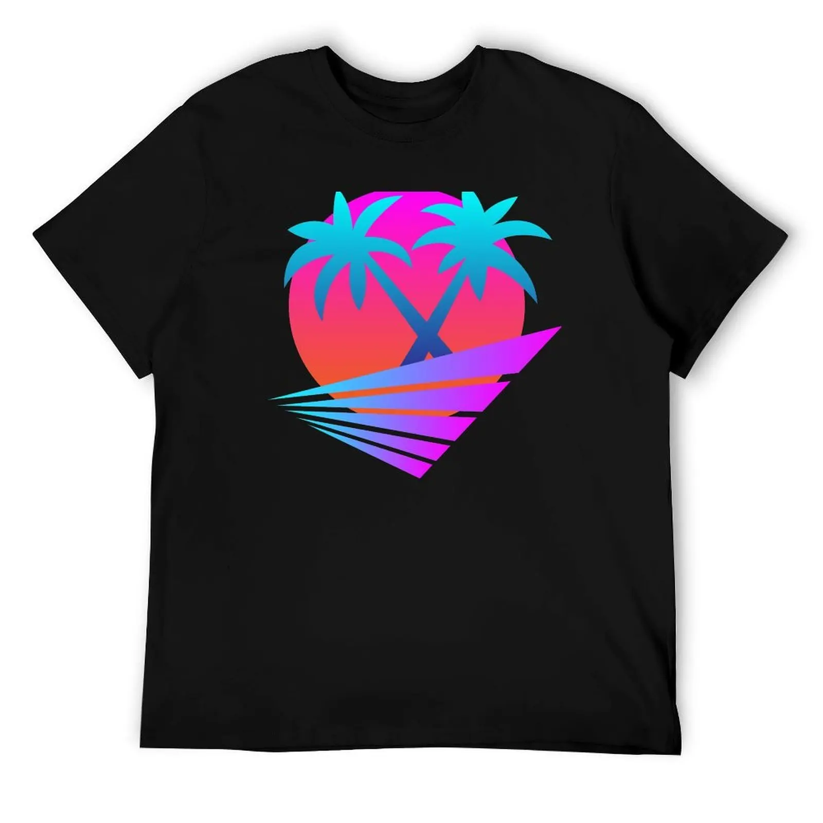 

Retro 80's Sunset Palms T-Shirt man t shirt designer t shirt men 100% cotton luxury brand T-Shirt