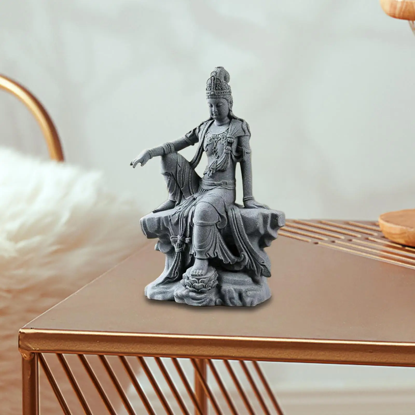 Gray Resin Guanyin Statue for Spiritual Practice Accessories 3.5×2.3×5.5inch