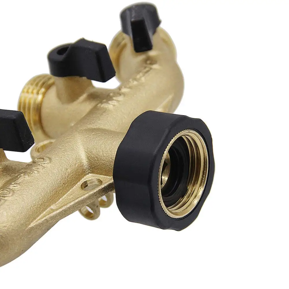 4 Way Brass Hose Splitter, Heavy Duty Garden Hose Connector with 4 Shut-Off Valves 3/4 for Garden Irrigation Watering