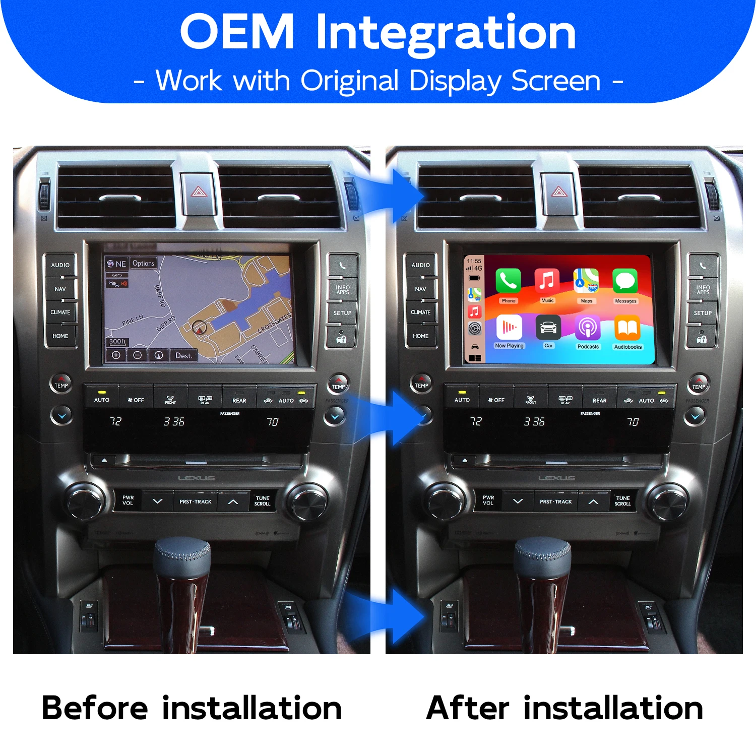 Wireless CarPlay Android Auto Decoder Module Kit For Lexus GX470 GX460 GX400 2009-2013 OEM Screen Upgrade