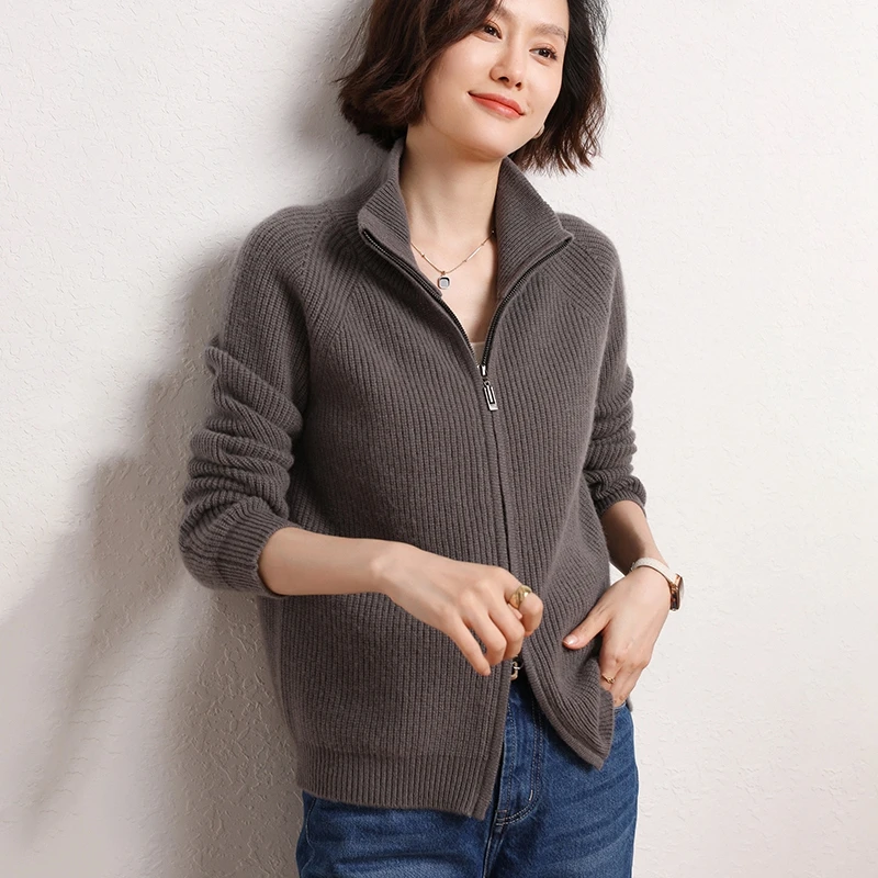 100% Cashmere Cardigan Women Coat 2022 Autumn Winter Warm Jacket Long Sleeve Soft Sweater Female Elastic Outwear Knitwear