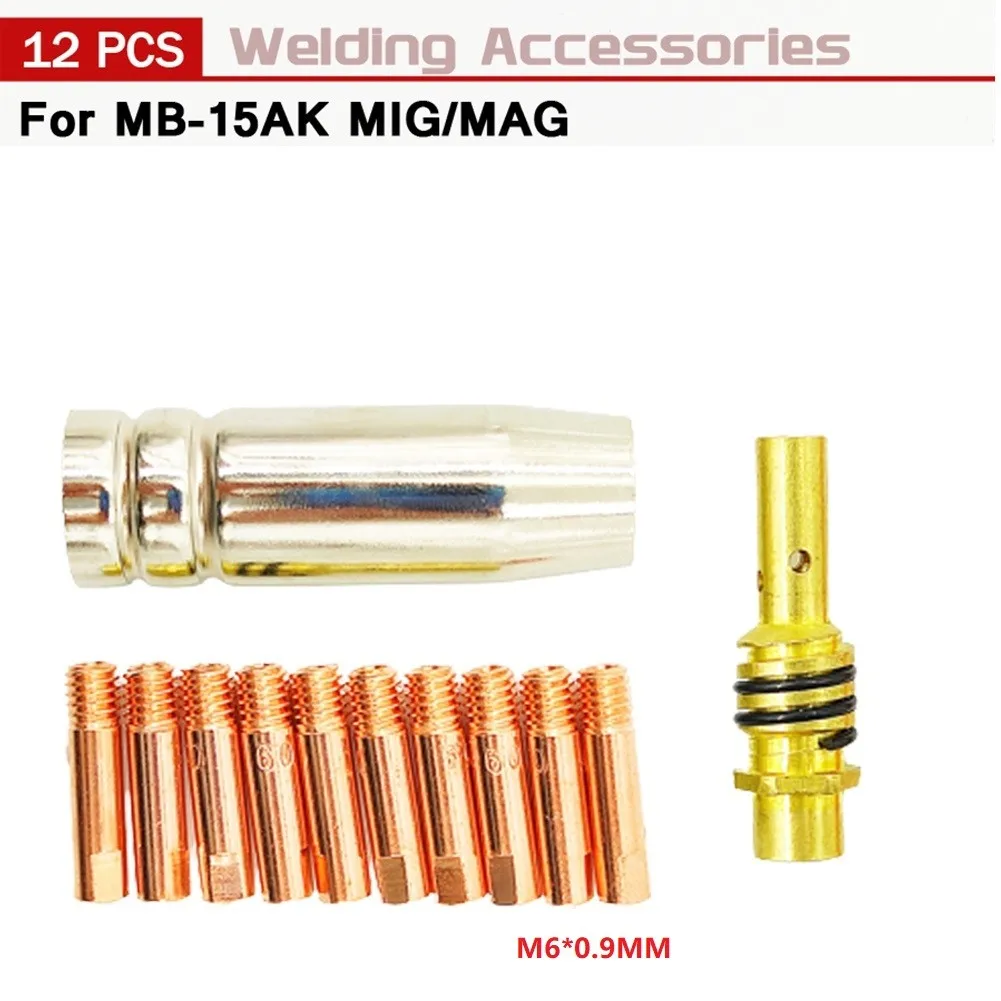 Convenient 0 6 1 2mm Copper Conductive Nozzle Kit 12Pcs MB15AK MIGMAG M6 Welding Weld Torch Contact Tips Holder Gas Nozzle