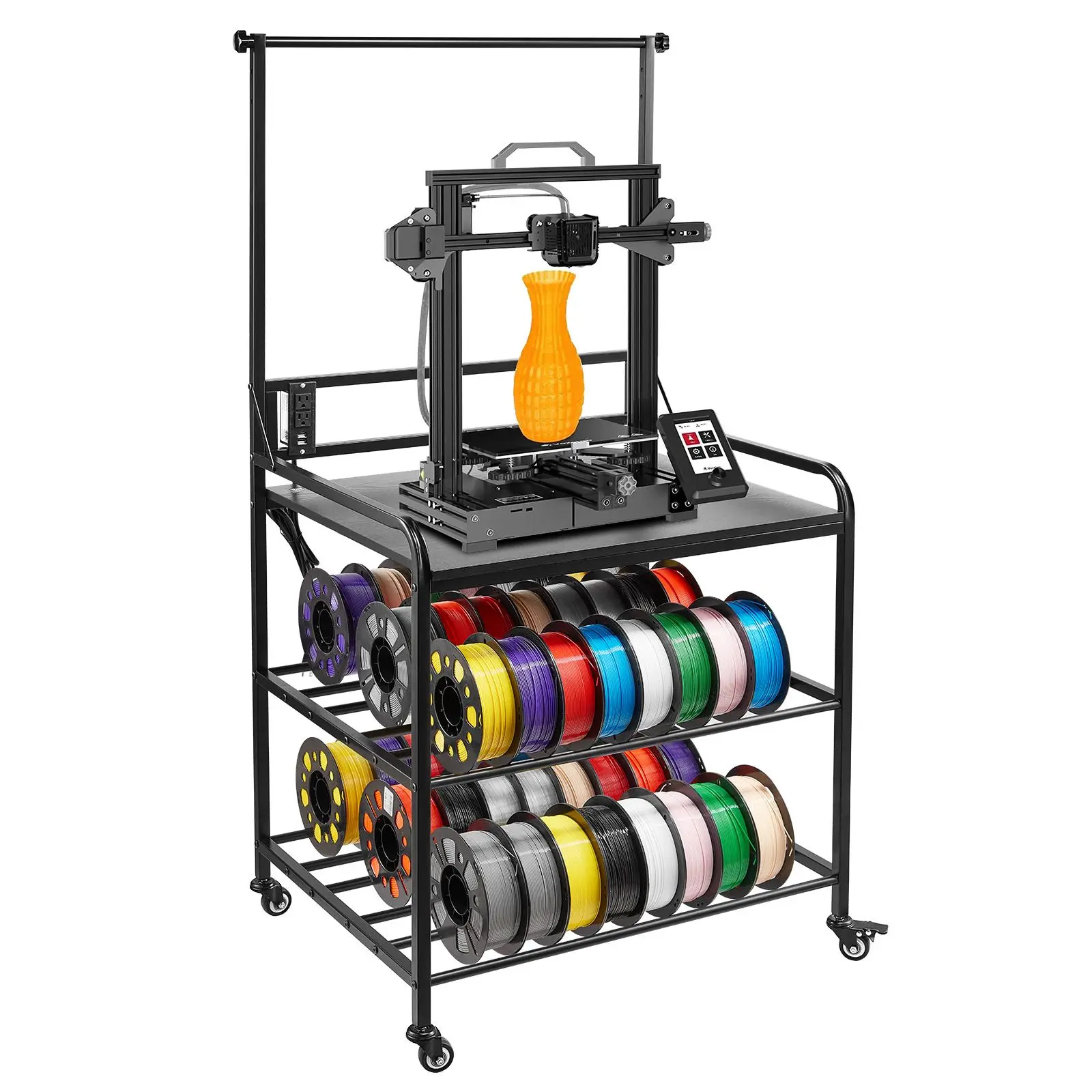 3D Printer Filament Storage Rack, 3-Tier 3D Printer Stand with Filament Storage, Spools Holder Racks Cart with Wheels