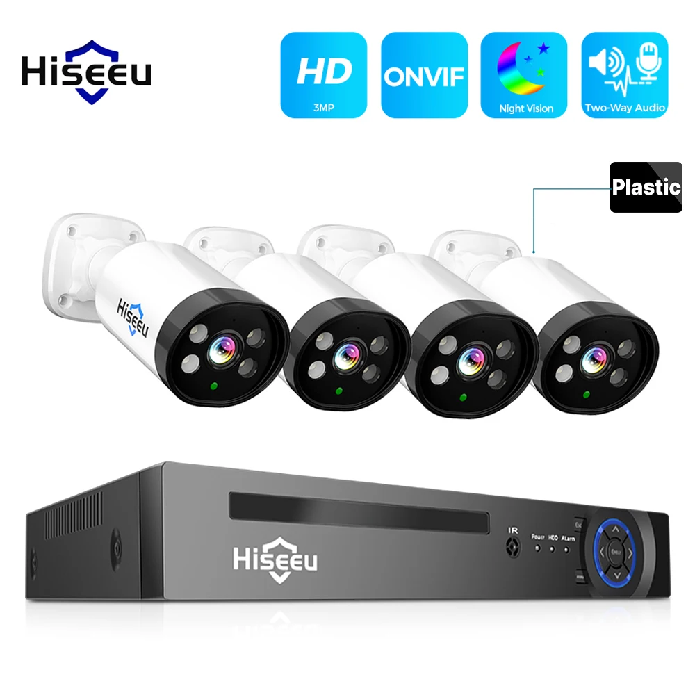 hiseeu 3mp h265 8ch poe kit de sistema de camera ip conjunto de gravacao de audio bidirecional deteccao facial vigilancia de seguranca domestica cctv video nvr 01