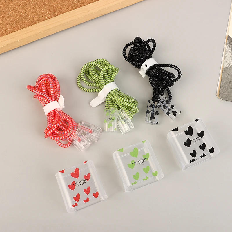 USB Cable Protection US Charger Protector Cover Love Heart Style Protective Data Line Spiral Charger Protective Cover Winder