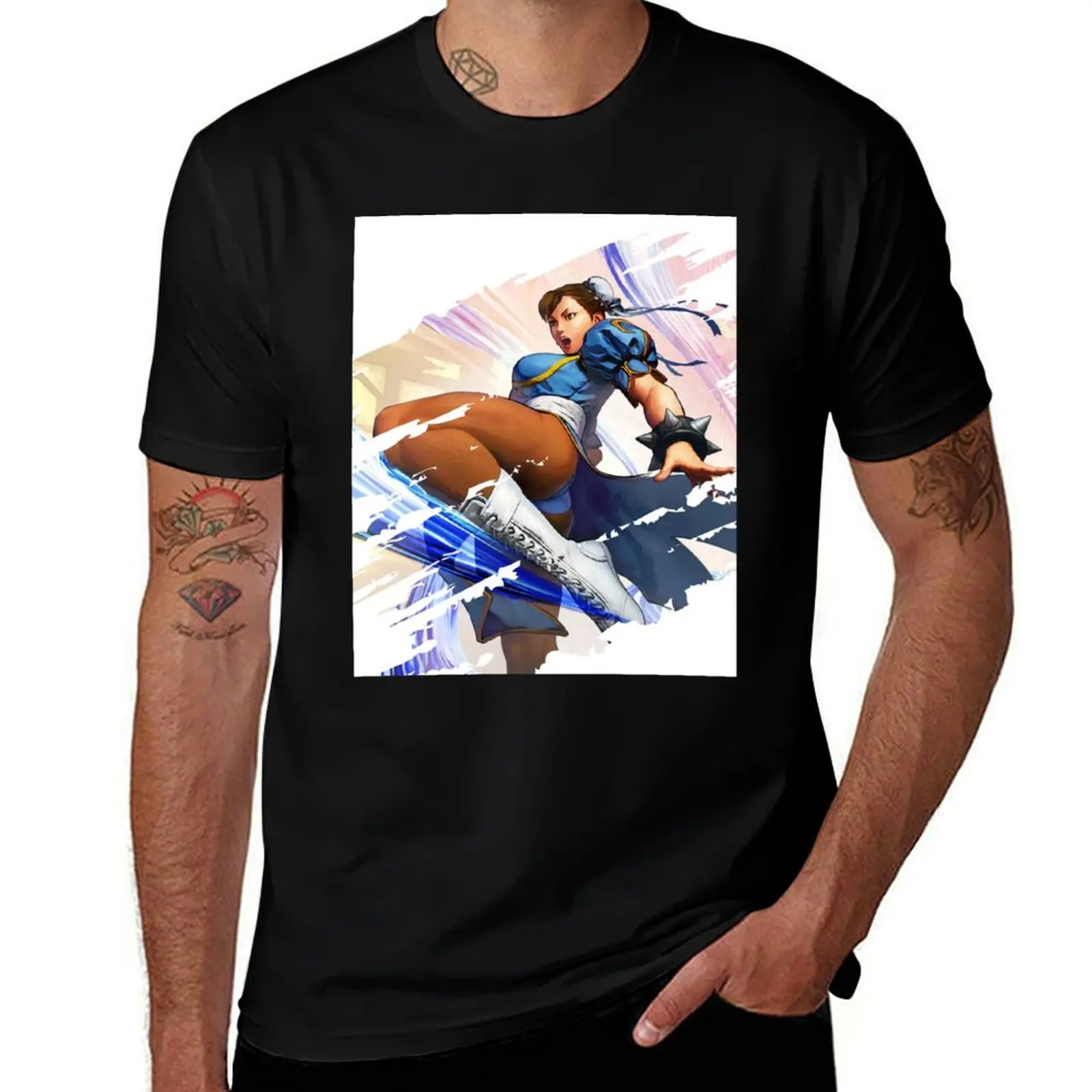 

Футболка с рисунком Chun Li, черная хлопковая футболка, простая мужская упаковка, забавные футболки, хлопковая футболка