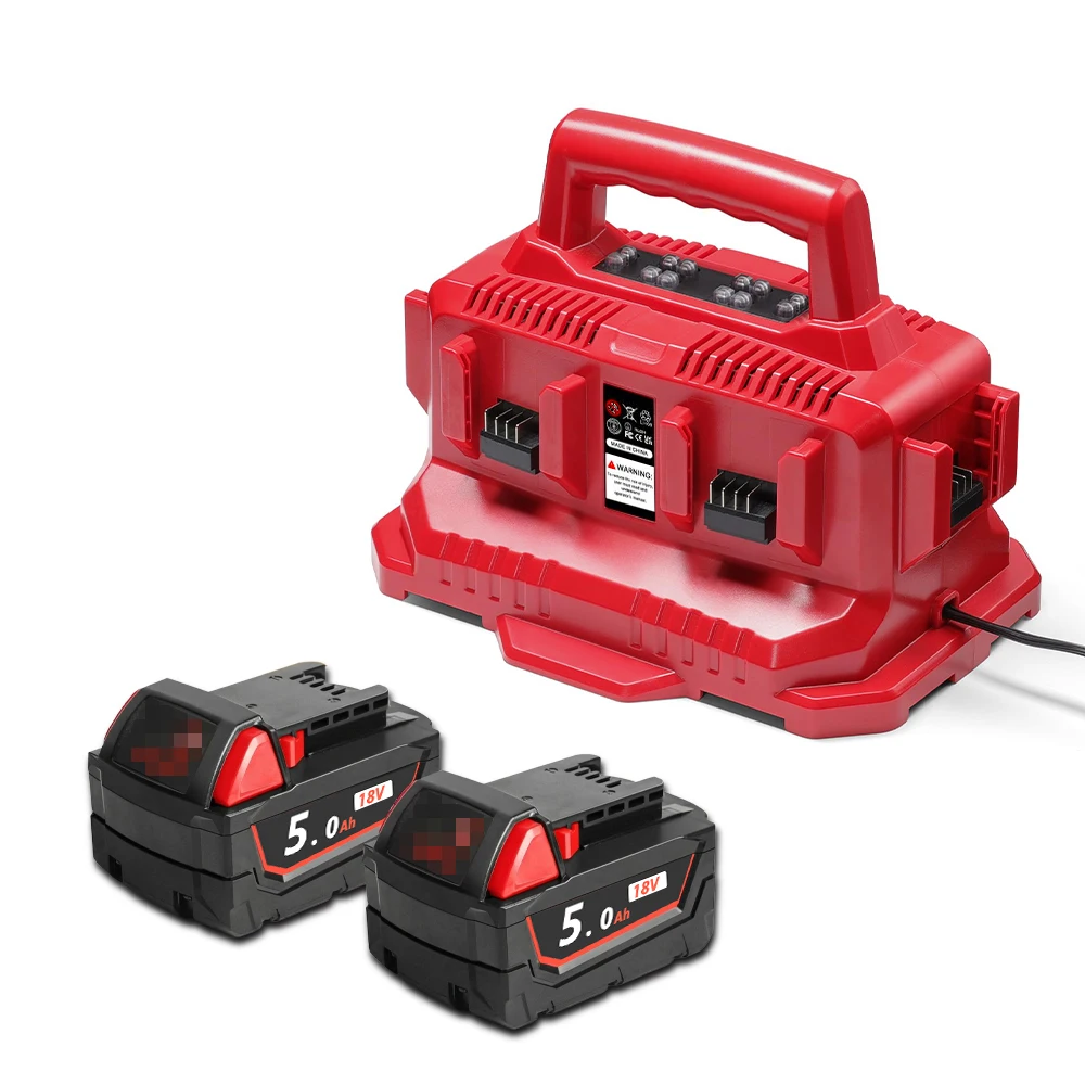 6 Port Fast Charger For Milwaukee M18 18V Battery Set 6Pcs 4.0Ah 5.0Ah 6.0Ah Li-ion Replacement Charger Victpower